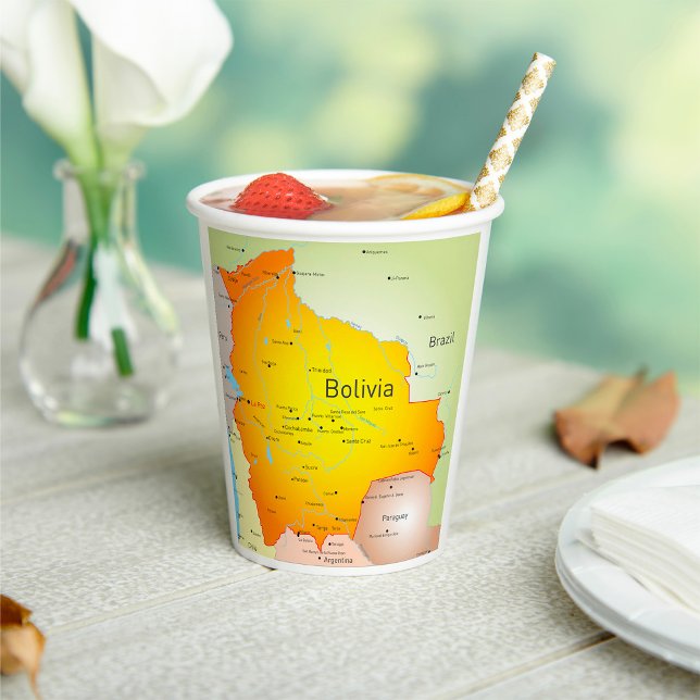 Vasos De Papel Mapa de Bolivia con ciudades y fronteras (Subido por el creador)