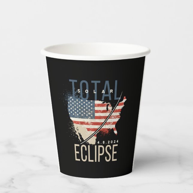 Vasos De Papel Mapa de Eclipse Solar Total 4.8.2024 Patriótico US (Anverso)