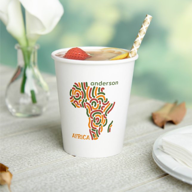 Vasos De Papel Mapa de la bandera Pan Africa de nombre personaliz (in situ)