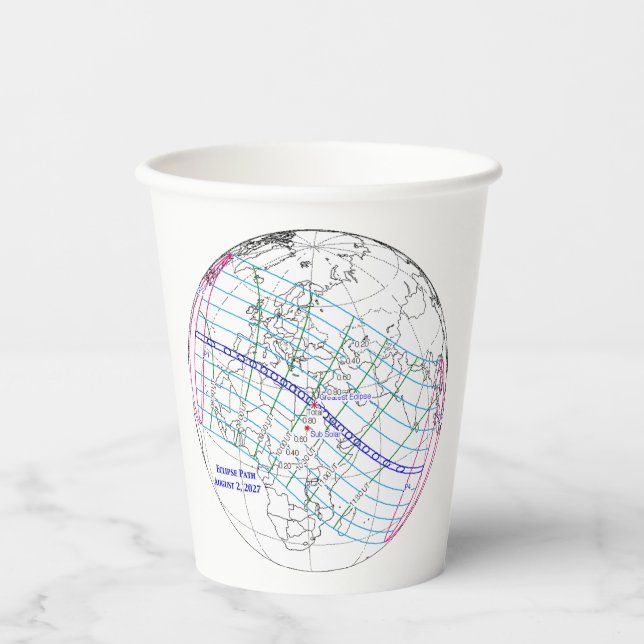 Vasos De Papel Mapa del eclipse solar total de 2027 (Anverso)