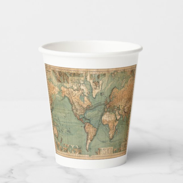 Vasos De Papel Mapa del mundo antiguo de la vieja época (Anverso)