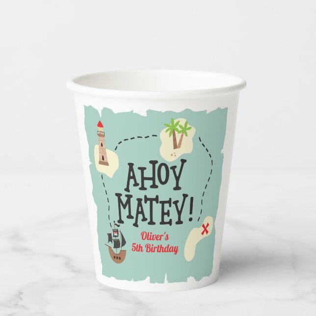Vasos De Papel Mapa del Tesoro Pirata Cumpleaños (Anverso)