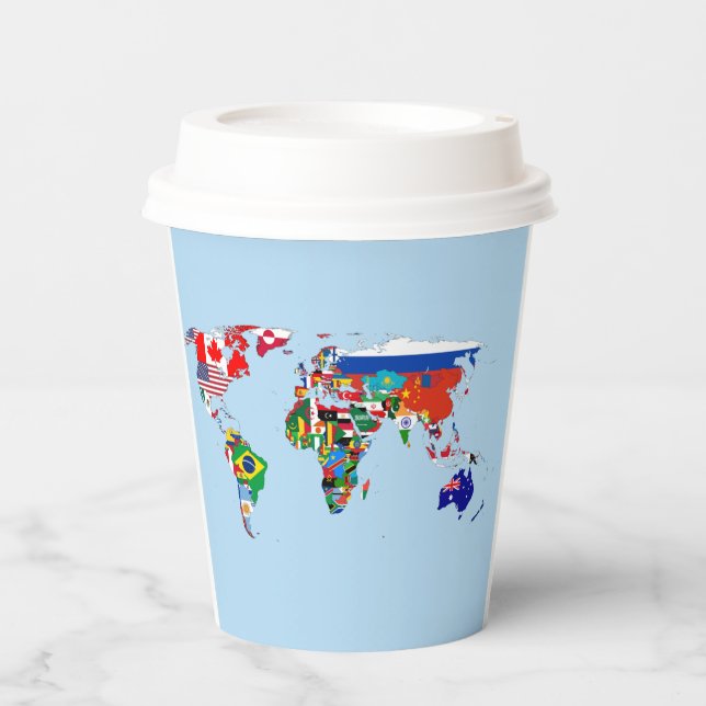 Vasos De Papel Mapa Mundial de la taza de papel de las banderas (Anverso)