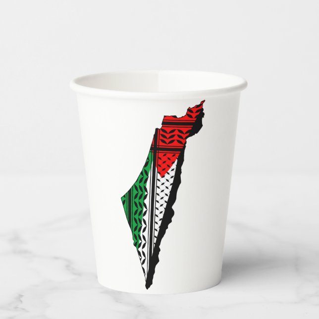 Vasos De Papel Mapa palestino con bandera y patrón de Keffiyeg (Izquierda)