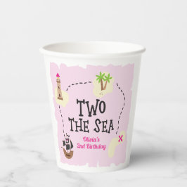 Vasos De Papel Mapa pirata dos al mar Cumpleaños rosa