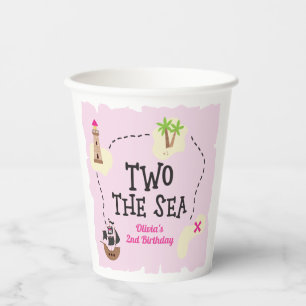 Vasos De Papel Mapa pirata dos al mar Cumpleaños rosa