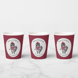 Vasos De Papel Mapache de Navidad en acuarela gris y rojo lindo 
