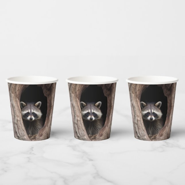 Vasos De Papel Mapache en cueva de árbol  (Multi)
