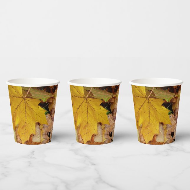 Vasos De Papel Maple caído deja naturaleza otoño amarilla (Multi)