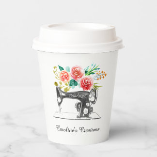 Vasos De Papel Máquina de coser Dresmaker Black White Business