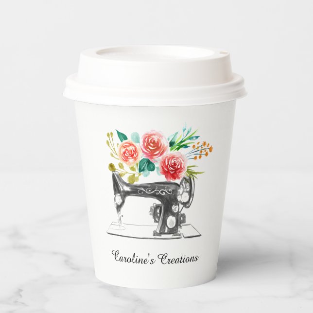 Vasos De Papel Máquina de coser Dresmaker Black White Business (Anverso)