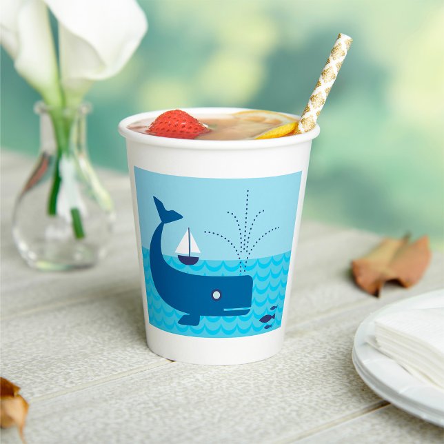 Vasos De Papel Mar Azul de ballena náutica y velero (Subido por el creador)