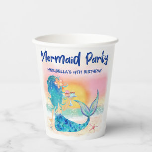 Vasos De Papel Mar de la sirena   Pasteles tropicales de playa