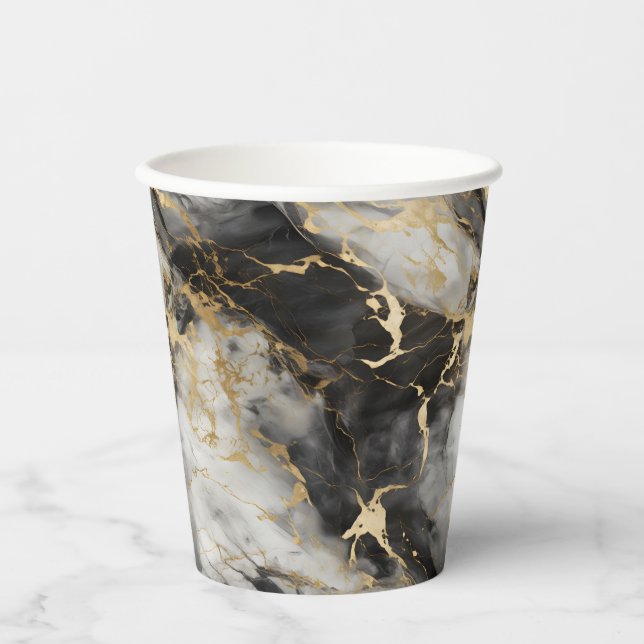 Vasos De Papel Marble de lujo blanco, dorado y negro elegante (Anverso)