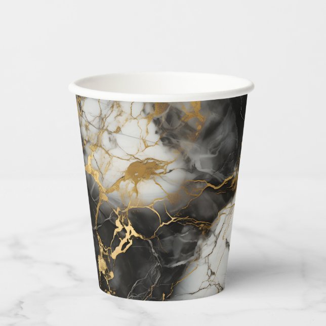 Vasos De Papel Marble de lujo blanco, dorado y negro elegante (Anverso)