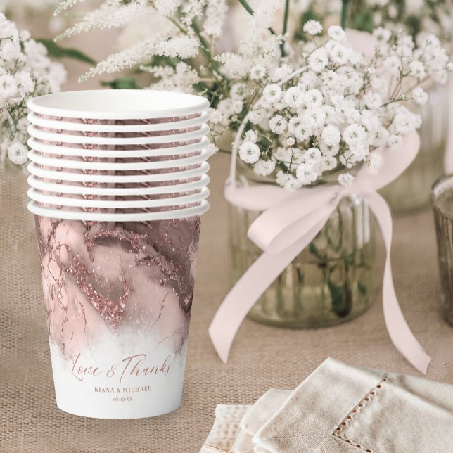 Vasos De Papel Marble Glitter Wedding Thanks Rose Gold ID644 (Subido por el creador)