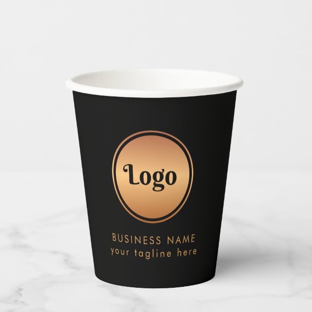 Vasos De Papel Marca Gold Logo & Personalizado Text Business Comp (Anverso)