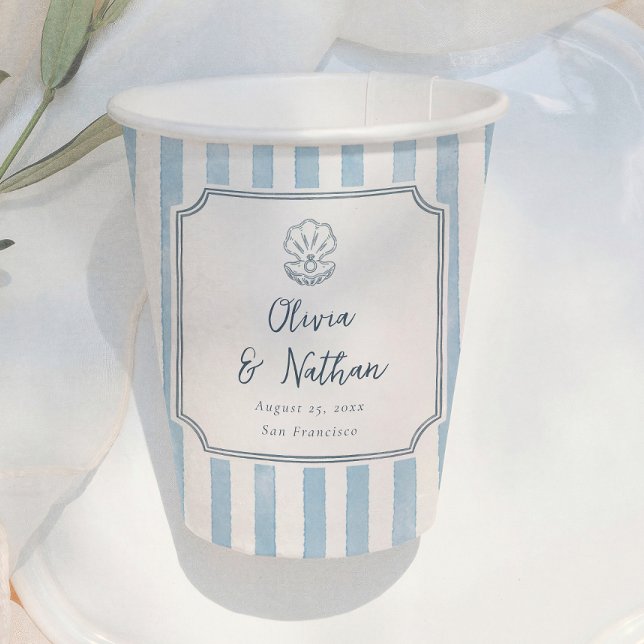 Vasos De Papel Marco Caprichoso Rayas Azules Bodas Retro (Subido por el creador)