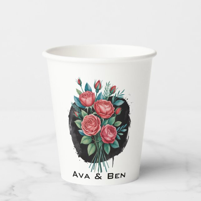 Vasos De Papel Marco de boda de rosa gótica (Anverso)