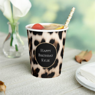 Vasos De Papel Marco de brillo de animal leopardo crema