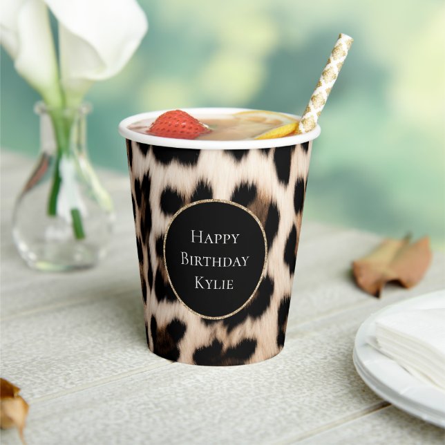 Vasos De Papel Marco de brillo de animal leopardo crema (in situ)