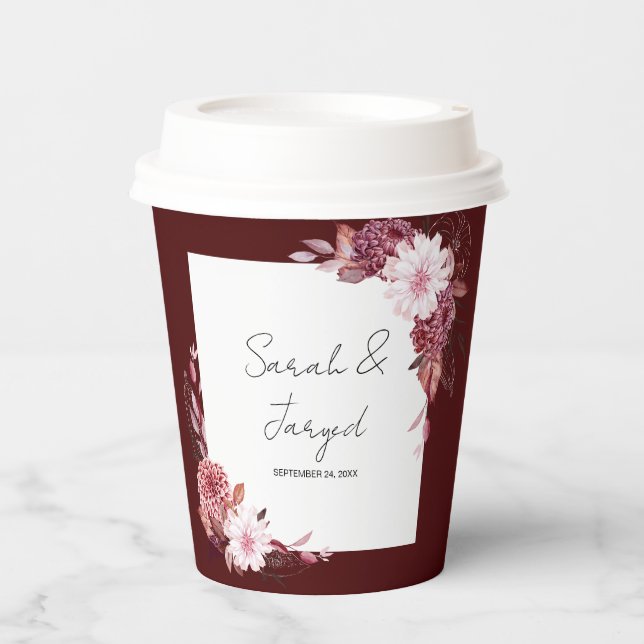 Vasos De Papel Marco de flores de otoño (Anverso)