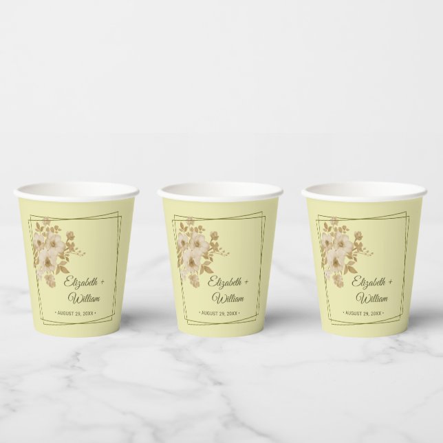 Vasos De Papel Marco de Rosa – Boda Amarillo Celeste (Multi)