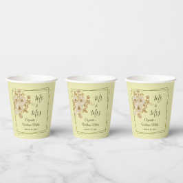 Vasos De Papel Marco de Rosa – Boda Amarillo Celestial