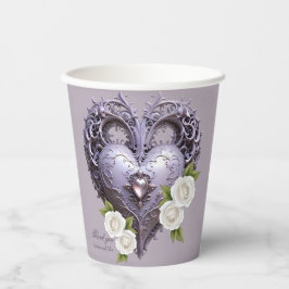 Vasos De Papel Marco floral con corazón y rosas blancas