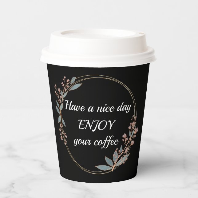 Vasos De Papel Marco floral personalizado con texto matutino (Anverso)