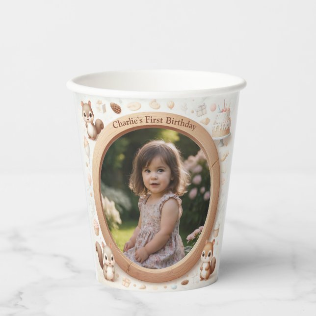 Vasos De Papel Marco fotográfico de ardilla para fiestas de cumpl (Anverso)