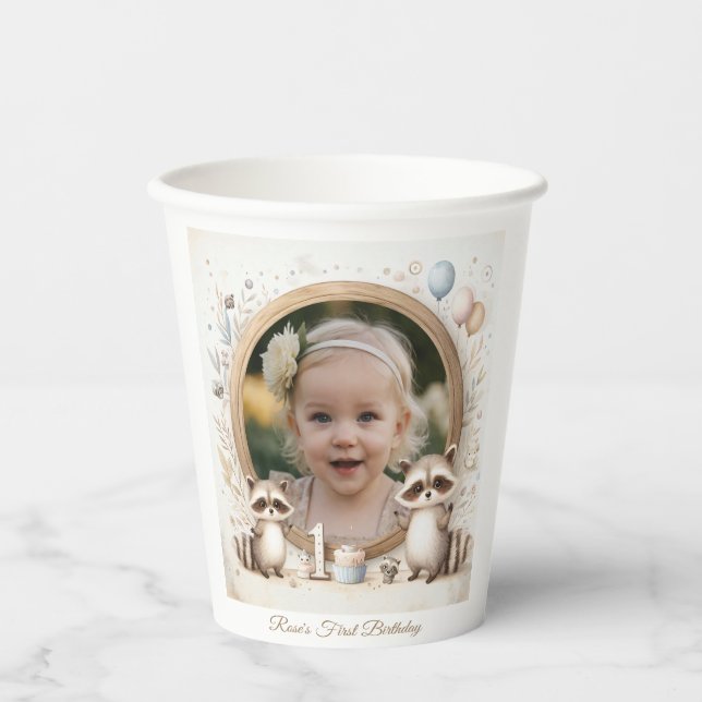 Vasos De Papel Marco fotográfico de mapache para las fiestas de c (Anverso)