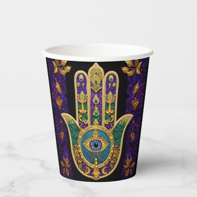 Vasos De Papel Mardi Gras Gold Purple Green Hamsas Art (Anverso)