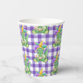 Vasos De Papel Mardi Gras King Cake Gator y Gingham Paper cup