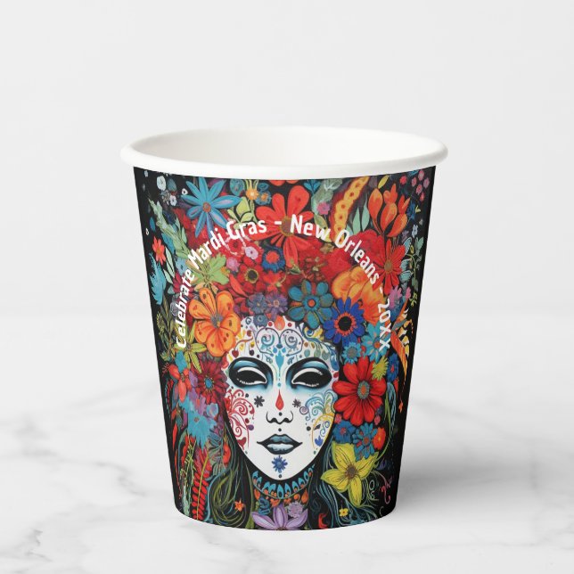 Vasos De Papel Mardi Gras Mask & Headdress Personalizado Fiesta d (Anverso)