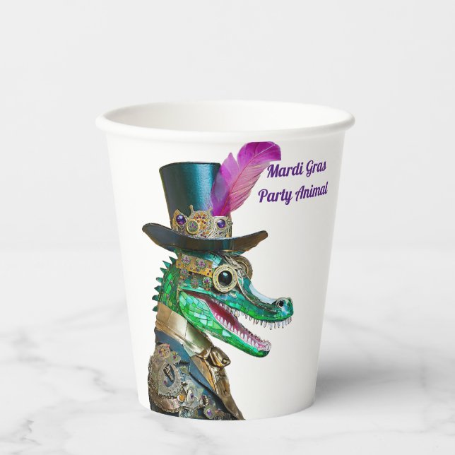 Vasos De Papel Mardi Gras Steampunk Fiesta Animal Alligator (Anverso)