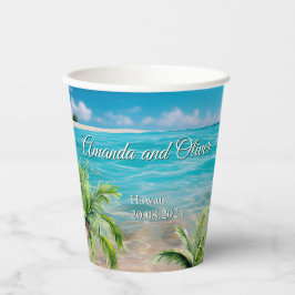 Vasos De Papel Marea turquesa Tropical Palm Tree Beach Wedding