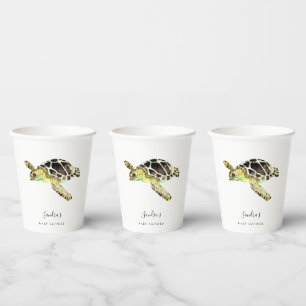 Vasos De Papel Marea Turtle Baby Shower acuarela mínima