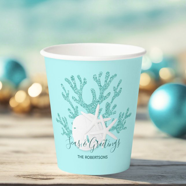 Vasos De Papel Mares costeros y saludos Navidades Playa Aqua Blue (Subido por el creador)