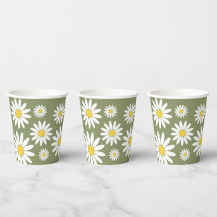 Vasos De Papel Margarita verde y blanca