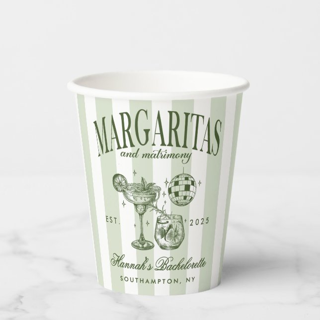 Vasos De Papel Margaritas Retro Modernas y Bach Rayado Matrimonio (Anverso)