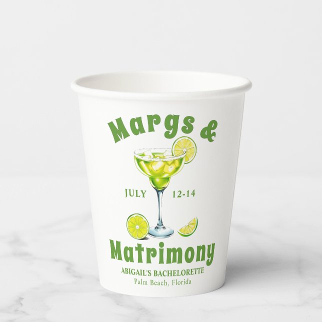 Vasos De Papel Margs & Matrimony cóctel lime bachelorette verde (Reverso )