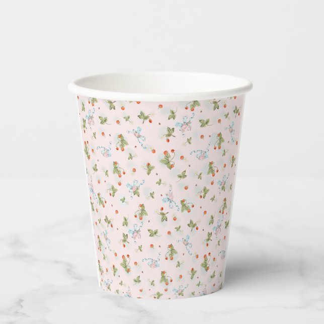 Vasos De Papel Marie Antionette Strawberries Placas Fiestas rosas (Anverso)
