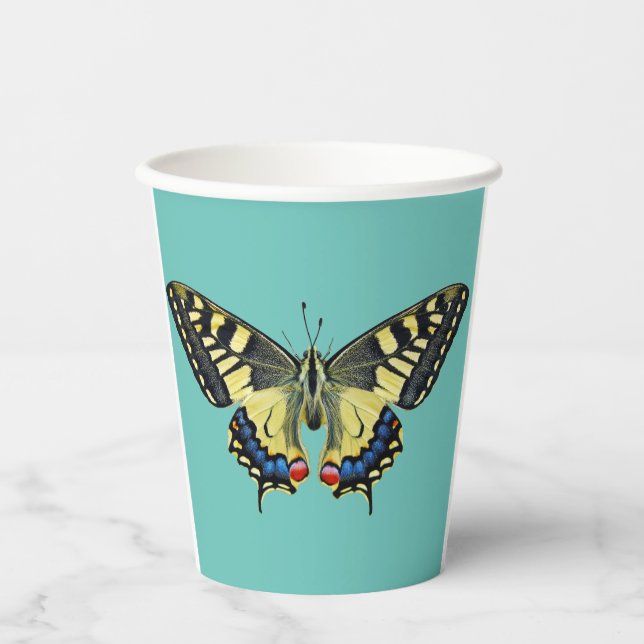Vasos De Papel Mariposa amarilla y negra (Anverso)