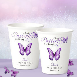 Vasos De Papel Mariposa Baby Shower Elegant Purple Floral
