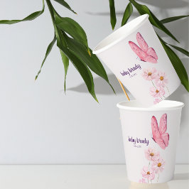 Vasos De Papel Mariposa besa Baby Shower | Mariposa rosa