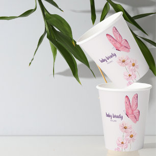 Vasos De Papel Mariposa besa Baby Shower Mariposa rosa