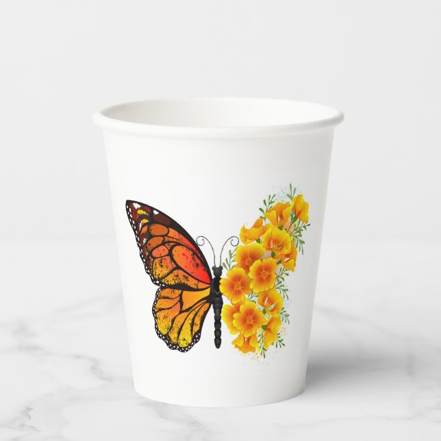 Vasos De Papel Mariposa de flores con amapola amarilla de Califor (Anverso)