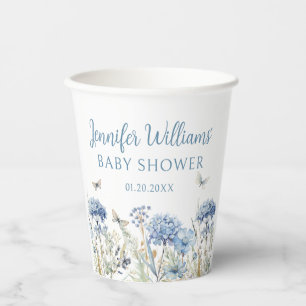 Vasos De Papel Mariposa de flores silvestres azules, tazas de pap