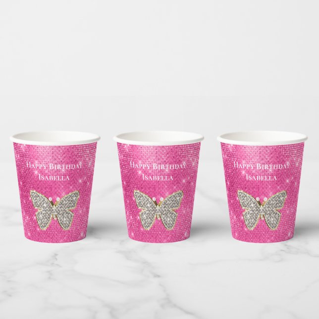 Vasos De Papel Mariposa de guijarro rosa (Multi)